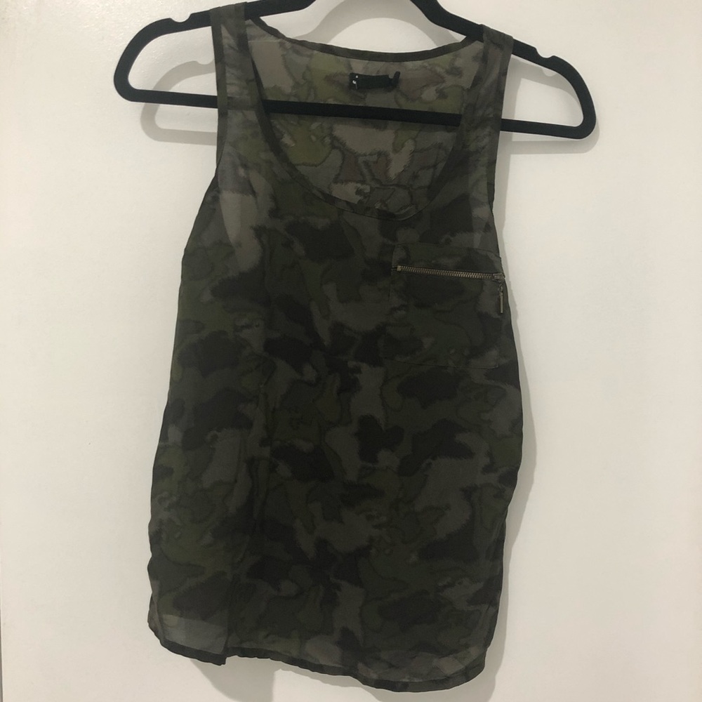 Camouflage Camo Army Green Sheer Tank Top XS